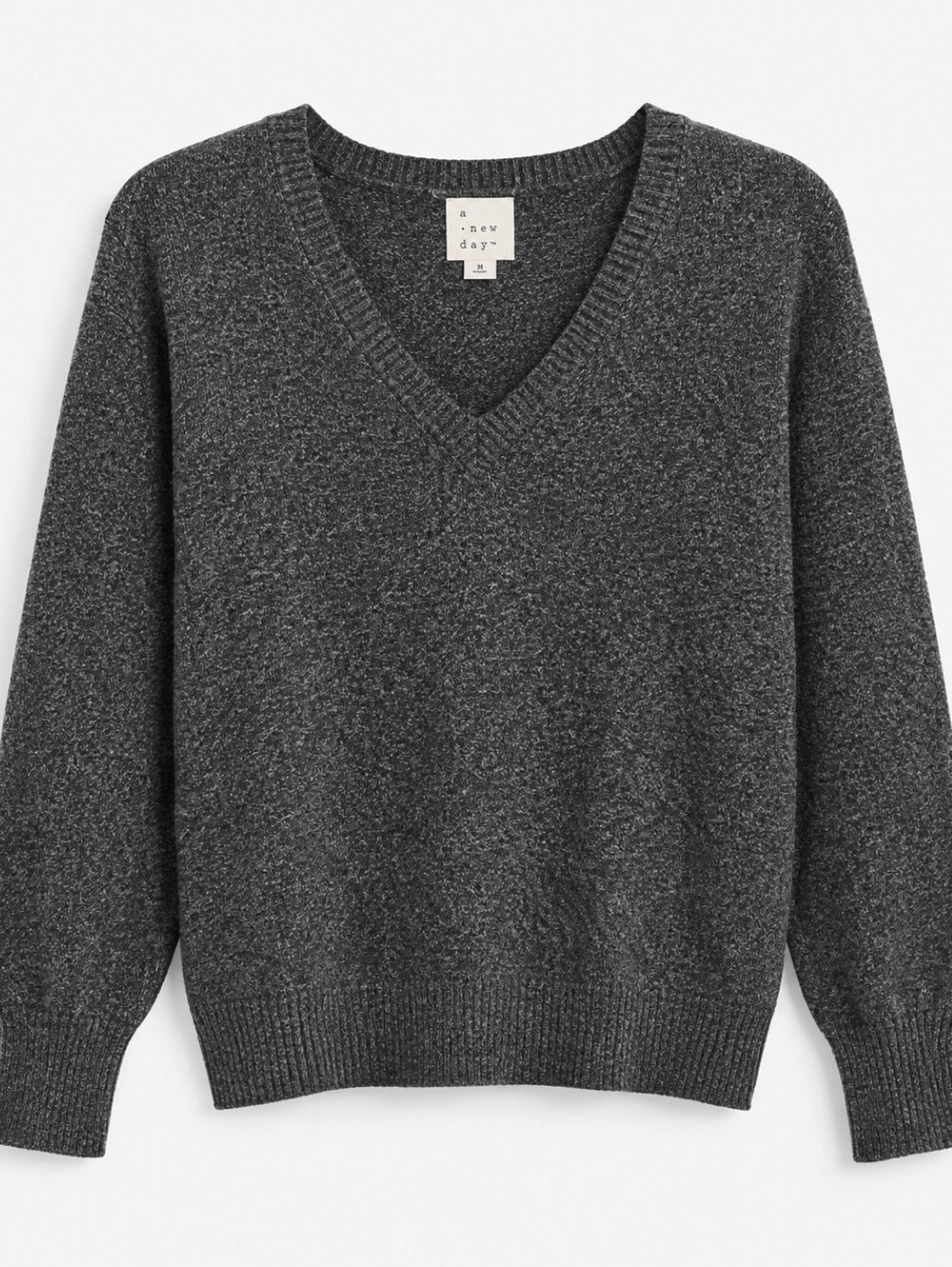 A New Day Charcoal Gray V-Neck Soft Knit Sweater Size Medium